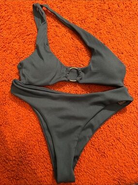 Zaful teal One-Shoulder Bikini Set with Ring Detail